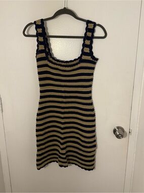 J.Crew Navy and Beige Striped Crochet Dress